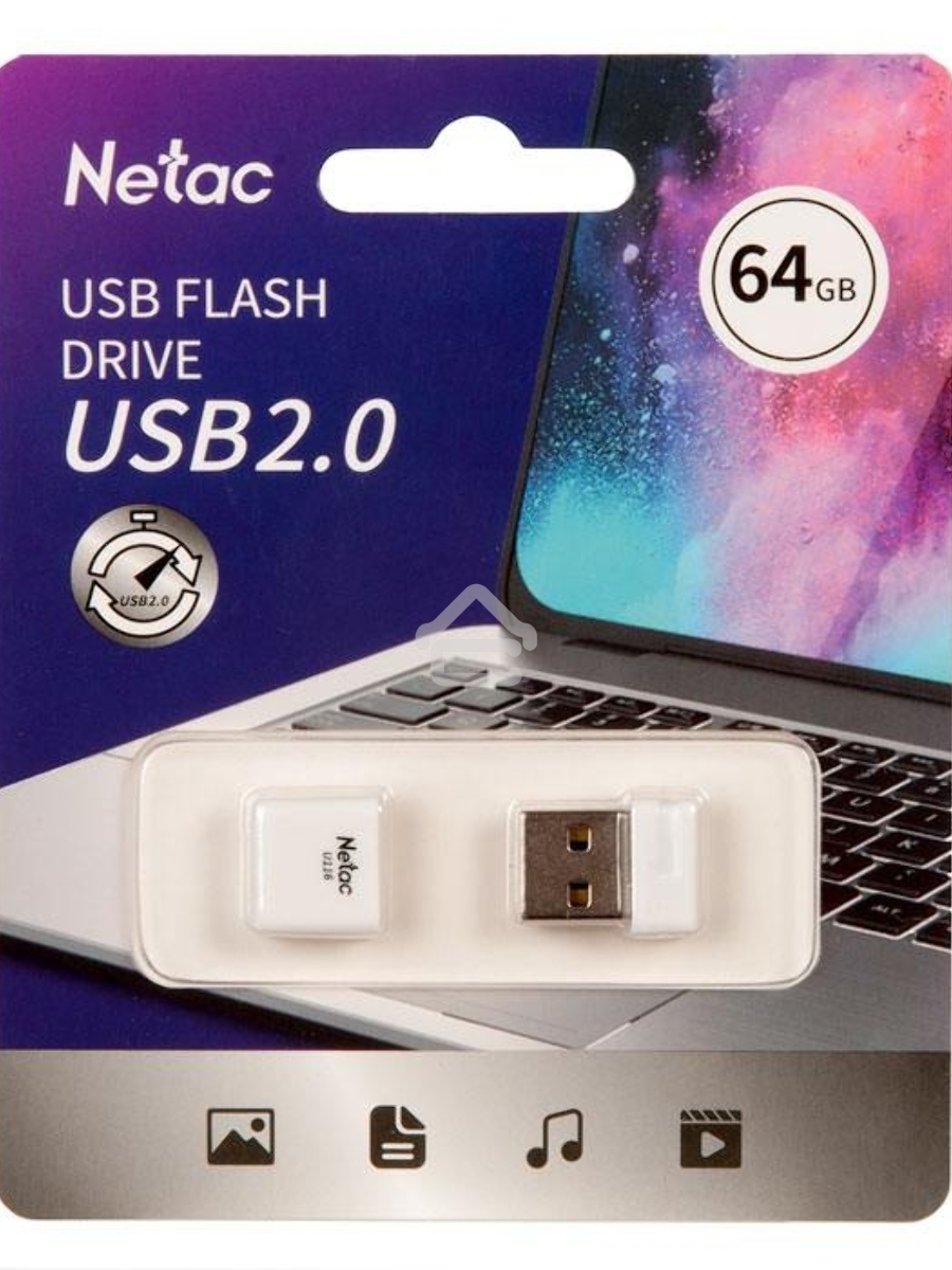 Флеш диск Netac U116 64Gb <NT03U116N-064G-20WH>, USB2.0, миниатюрная пластиковая белая