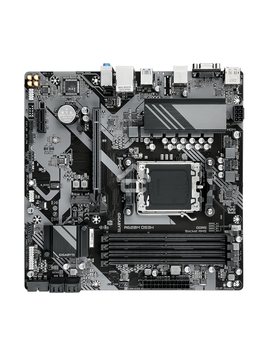 Материнская плата Gigabyte A620M DS3H, Micro-ATX, AM5, AMD A620, 4xDDR5, 4xSATA, 1xM.2, 1xPCI-E 4.0 x16, 1xPCI-E x1, 1xHDMI, 1xDP, 1xVGA, 1x 1Gb LAN, 1xUSB 3.2 Gen 1, 4xUSB 2.0, 3x3.5mm, 7.1, ATX
