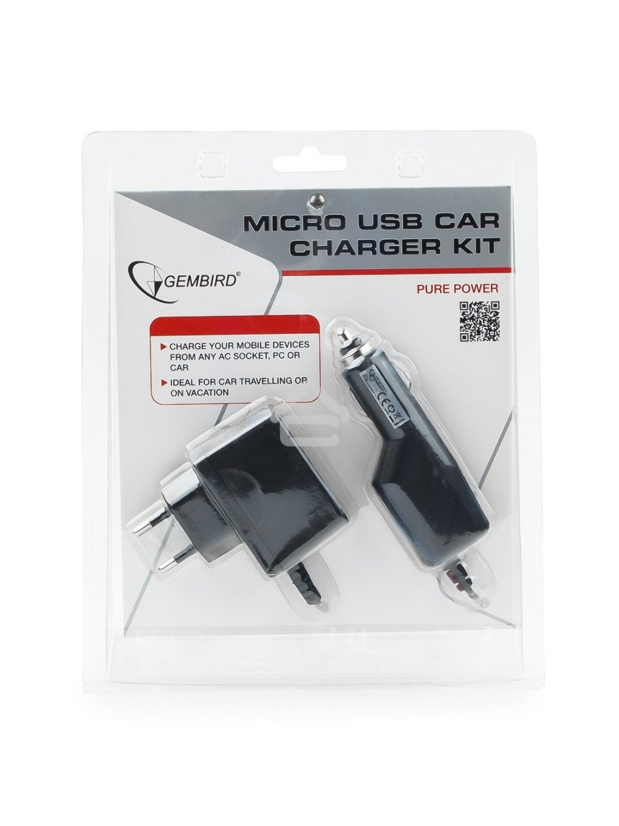 Набор зарядных устройств с Micro-USB разъемом Gembird MP3A-CAR-KIT1 110/220V-5V и 12VDC-5V черный
