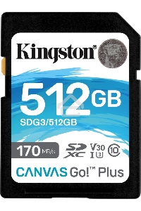 Флеш карта SD 512GB Kingston SDXC Class 10 UHS-I U3 V30 Canvas Go Plus 170MB/s