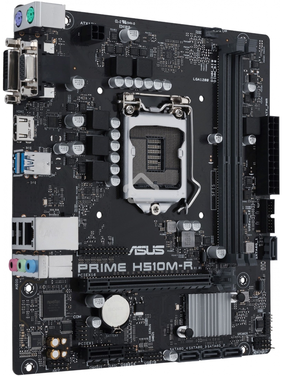 Материнская плата ASUS PRIME H510M-R-SI, LGA1200, H510, 2*DDR4, DVI+D-Sub + HDMI, SATA3, Audio, Gb LAN, USB 3.2, COM*1 header (w/o cable),mATX