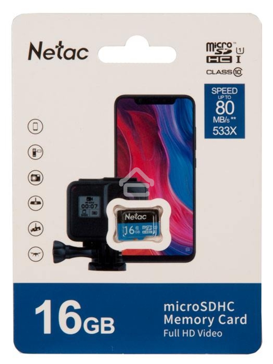 Флеш карта microSDHC 16GB Netac P500 <NT02P500STN-016G-S> (без SD адаптера) 80MB/s
