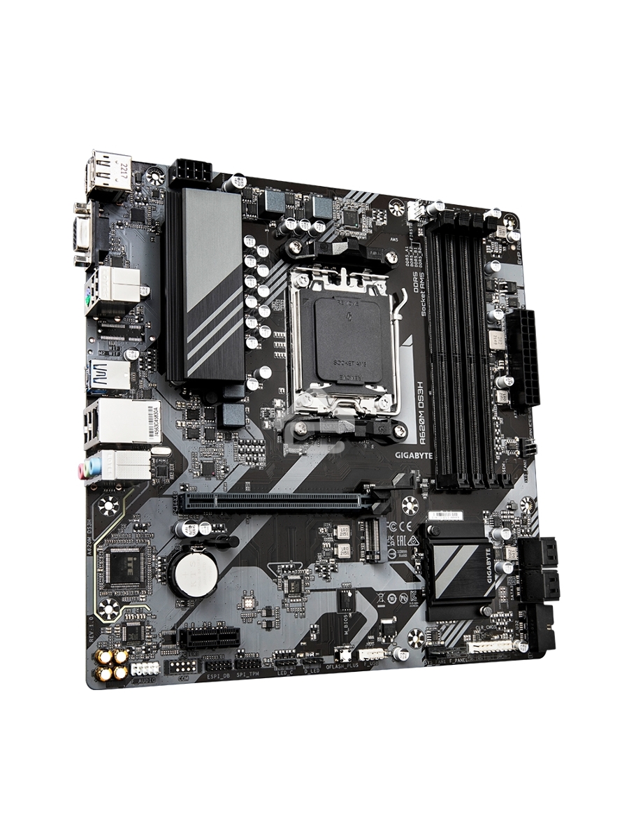 Материнская плата Gigabyte A620M DS3H, Micro-ATX, AM5, AMD A620, 4xDDR5, 4xSATA, 1xM.2, 1xPCI-E 4.0 x16, 1xPCI-E x1, 1xHDMI, 1xDP, 1xVGA, 1x 1Gb LAN, 1xUSB 3.2 Gen 1, 4xUSB 2.0, 3x3.5mm, 7.1, ATX