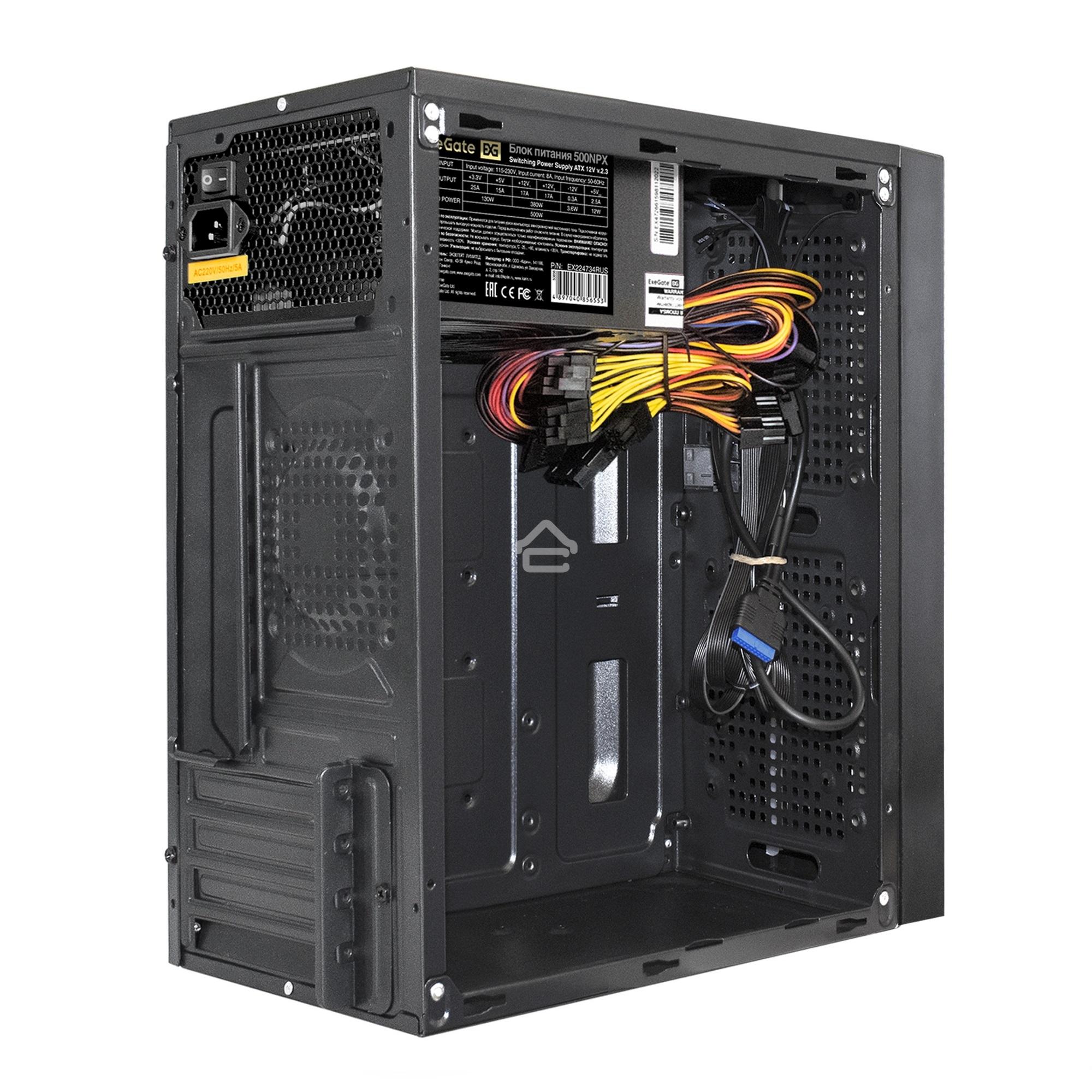 Компьютерный корпус Minitower ExeGate mEVO-9302-NPX400 (mATX, БП 400NPX с вент. 12см, 2*USB+1*USB 3.0, HD аудио, черный, с RGb подсветкой)