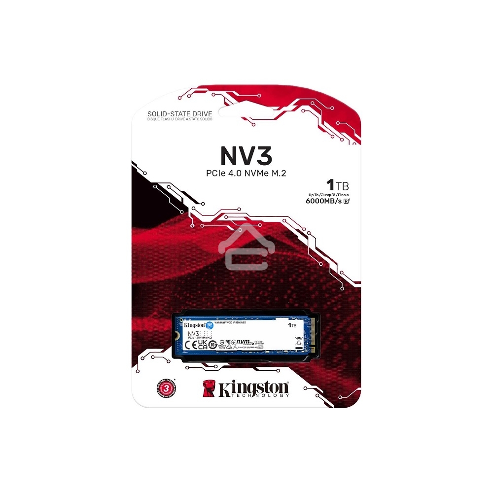 Накопитель SSD Kingston NV3, 1Tb, M.2 2280, NVMe, PCIe 4.0, R/W 6000/4000