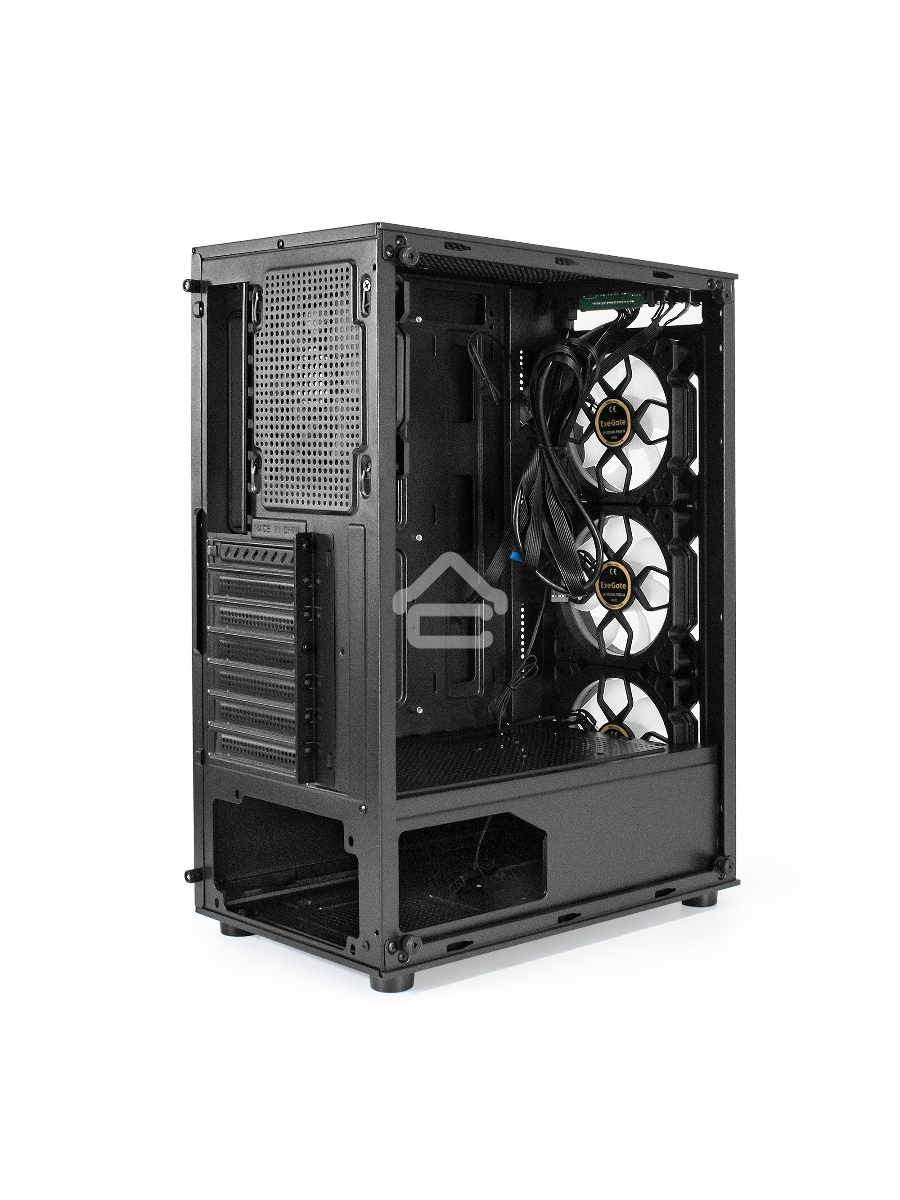 Компьютерный корпус Miditower ExeGate i3 BASE (ATX, без БП, с окном, 1*USB+1*USB3.0, аудио, 4 вент. 12см с RGB подсветкой)