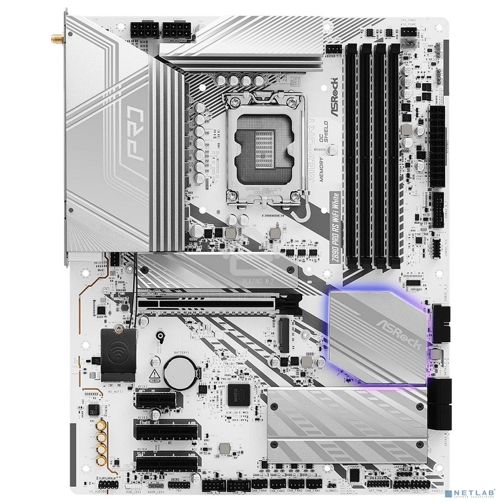 Материнская плата ASRock Z890 Pro RS WiFi White, LGA 1851, Intel Z890, 4xDDR5, 4xSATA, 4xM.2, 1xPCIe 5.0 x16, 2xPCIe 4.0 x16, 1xPCIe x1, 2xUSB-C Thunderbolt 4, 4xUSB-A 3.2 Gen 1, 1xUSB-A 3.2 Gen 2, 1xHDMI, 1xDP, 1x2.5Gb LAN, 5x3.5 мм, 7.1, ATX