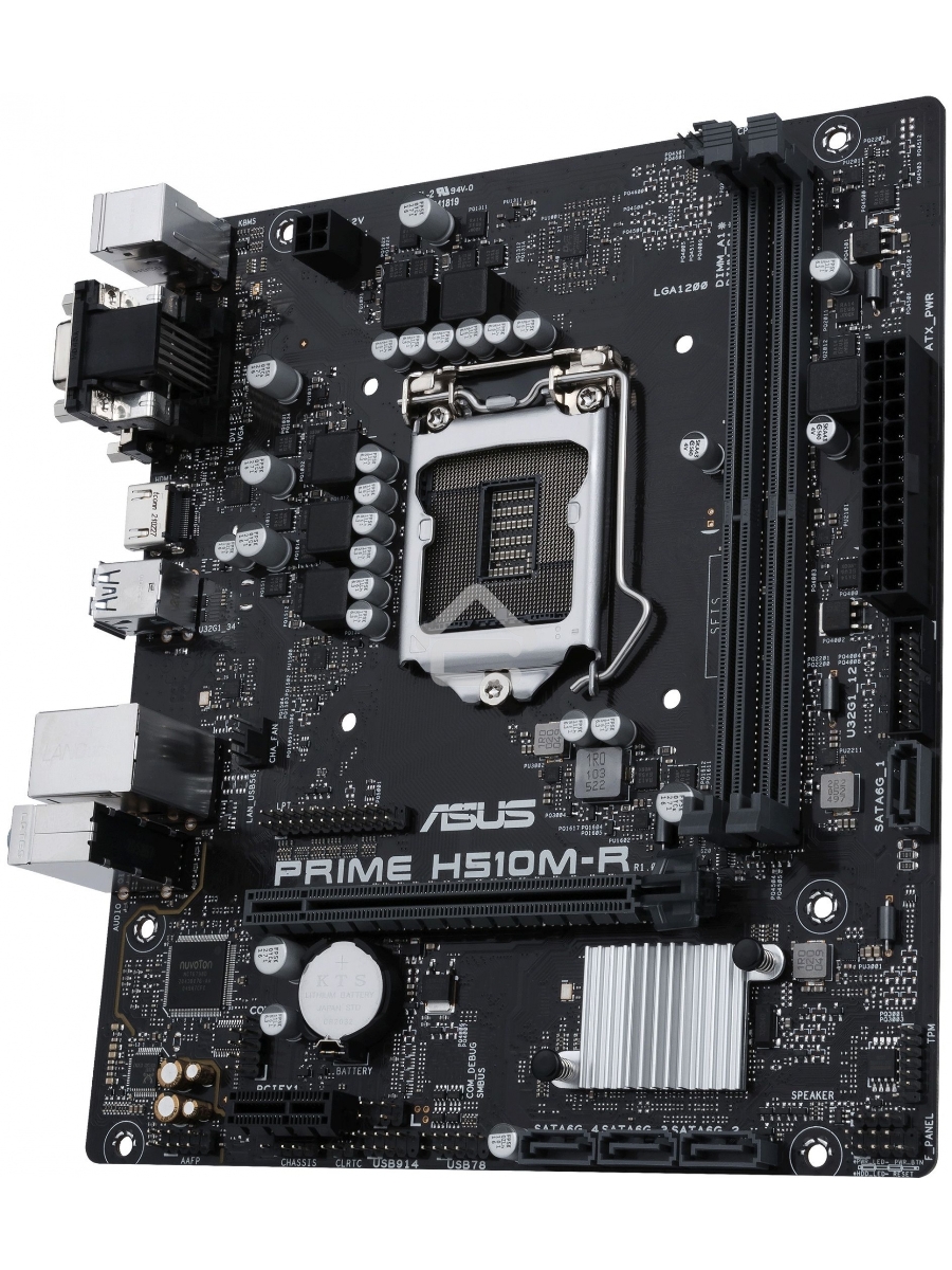 Материнская плата ASUS PRIME H510M-R-SI, LGA1200, H510, 2*DDR4, DVI+D-Sub + HDMI, SATA3, Audio, Gb LAN, USB 3.2, COM*1 header (w/o cable),mATX