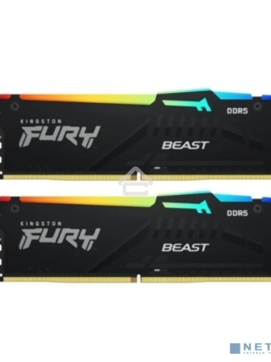 Оперативная память Kingston Fury Beast, DDR5, 32GB (2x16GB), 5200MHz, CL36, DIMM, с радиаторами, RGB, черный
