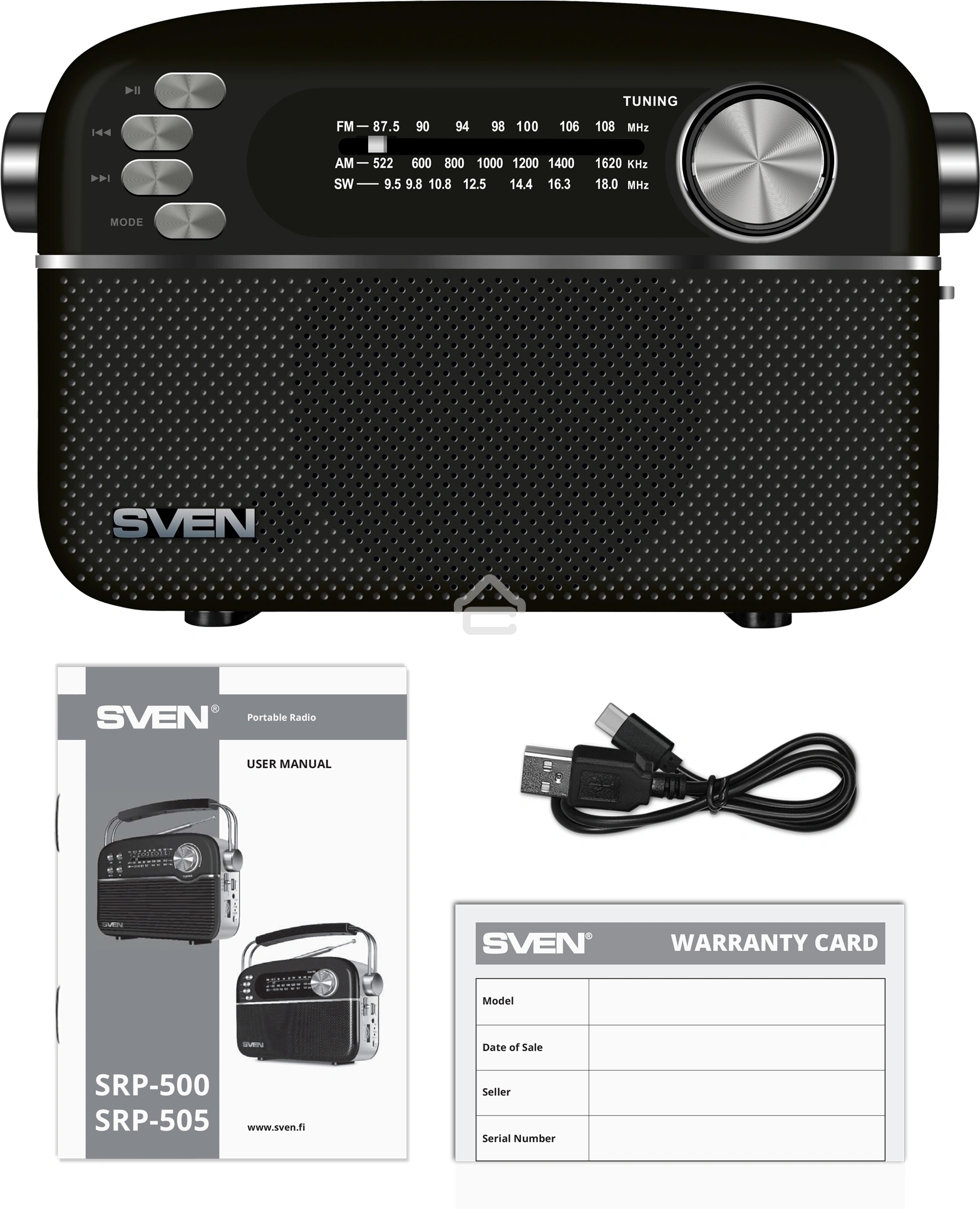 Радиоприёмник SVEN SRP-505 (4 Вт, FM/AM/SW, USB, SD/microSD, Bluetooth, 1200 мАч)черный