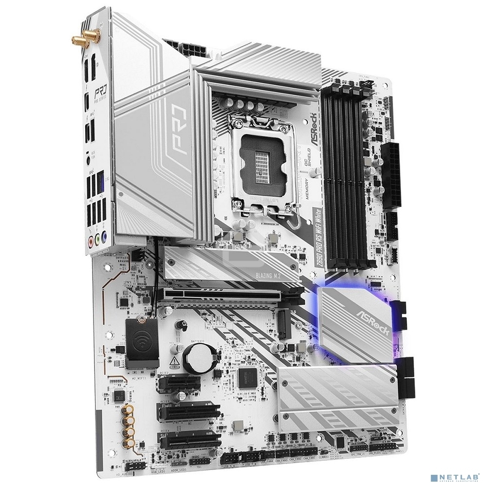 Материнская плата ASRock Z890 Pro RS WiFi White, LGA 1851, Intel Z890, 4xDDR5, 4xSATA, 4xM.2, 1xPCIe 5.0 x16, 2xPCIe 4.0 x16, 1xPCIe x1, 2xUSB-C Thunderbolt 4, 4xUSB-A 3.2 Gen 1, 1xUSB-A 3.2 Gen 2, 1xHDMI, 1xDP, 1x2.5Gb LAN, 5x3.5 мм, 7.1, ATX