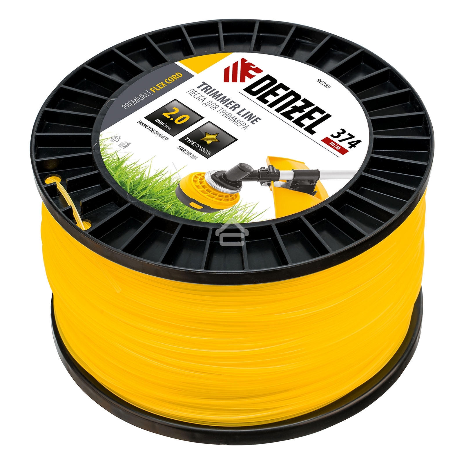 Леска для триммера Denzel звезда, 2,0мм х 374м, на DIN катушке FLEX CORD