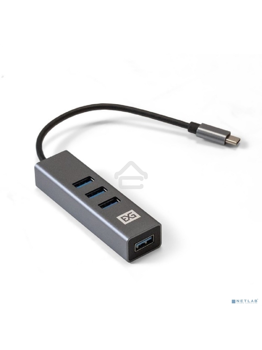 Хаб USB (концентратор) ExeGate DUB-4TC (кабель-адаптер USB Type C --> 4xUSB3.0, Plug&Play, серебристый)