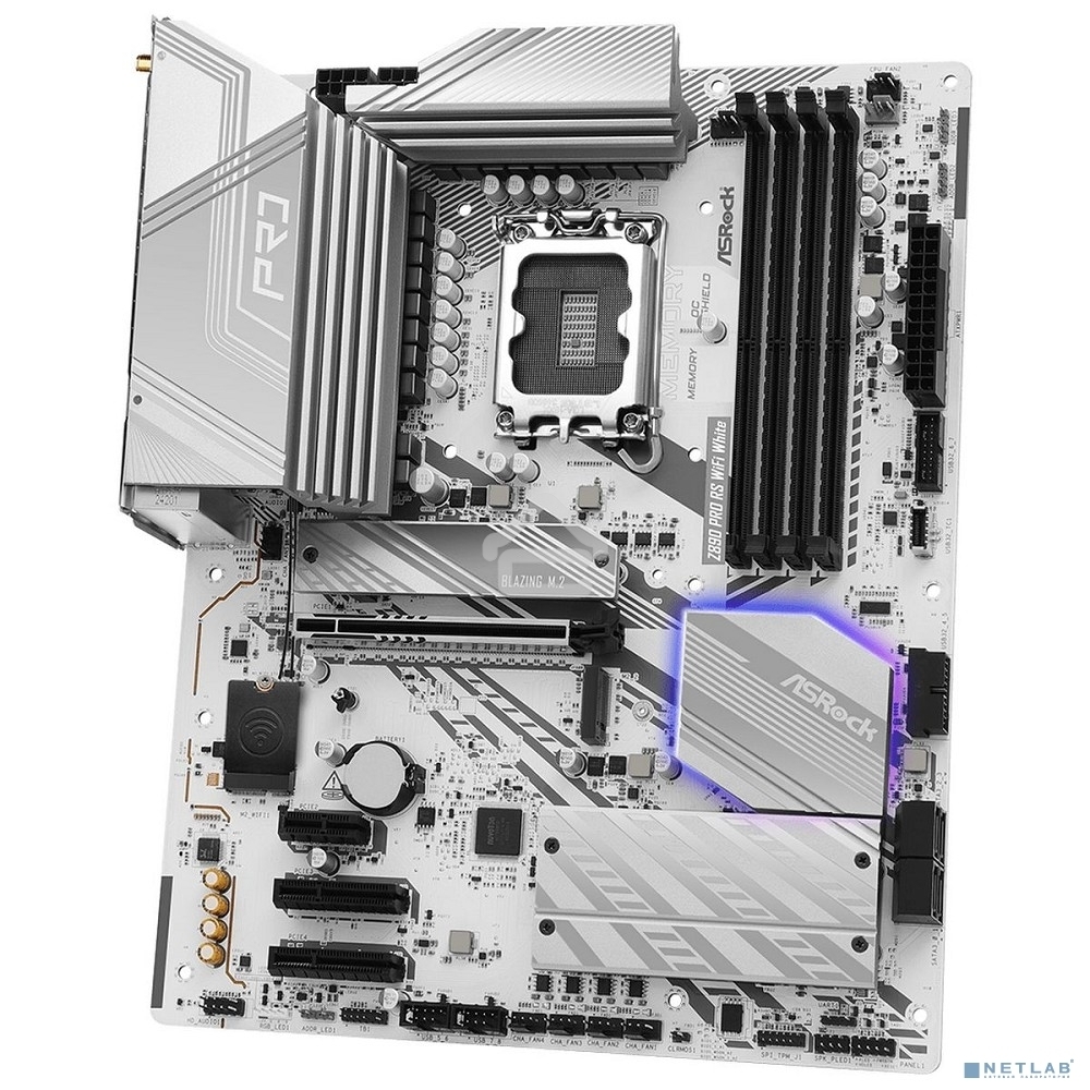 Материнская плата ASRock Z890 Pro RS WiFi White, LGA 1851, Intel Z890, 4xDDR5, 4xSATA, 4xM.2, 1xPCIe 5.0 x16, 2xPCIe 4.0 x16, 1xPCIe x1, 2xUSB-C Thunderbolt 4, 4xUSB-A 3.2 Gen 1, 1xUSB-A 3.2 Gen 2, 1xHDMI, 1xDP, 1x2.5Gb LAN, 5x3.5 мм, 7.1, ATX