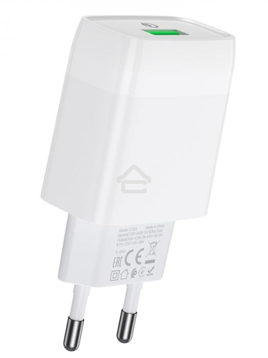 Зарядное устройство HOCO C72Q Glorious QC3.0 один USB порт, белый