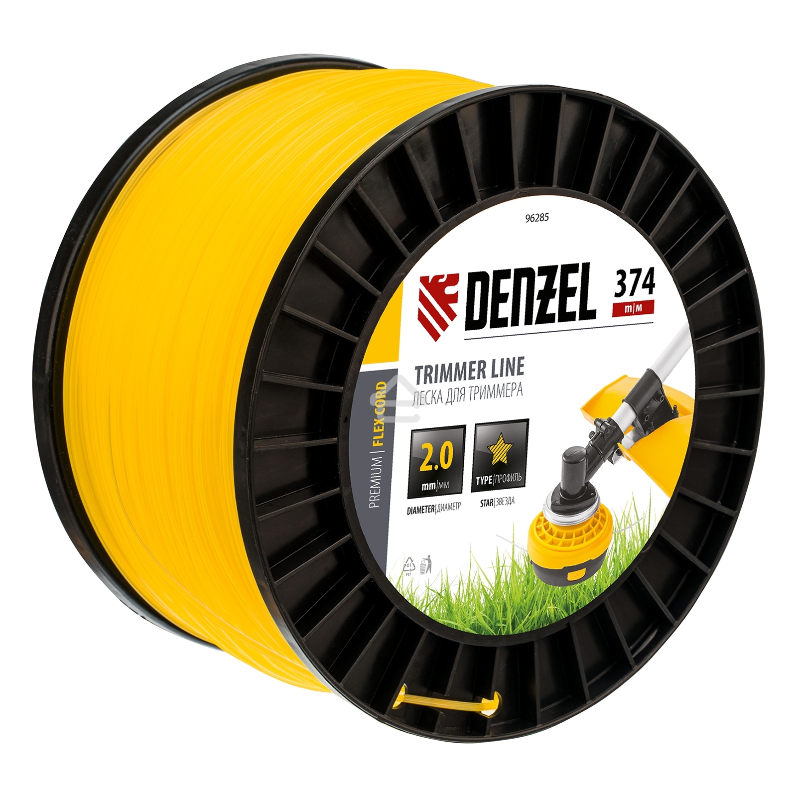 Леска для триммера Denzel звезда, 2,0мм х 374м, на DIN катушке FLEX CORD
