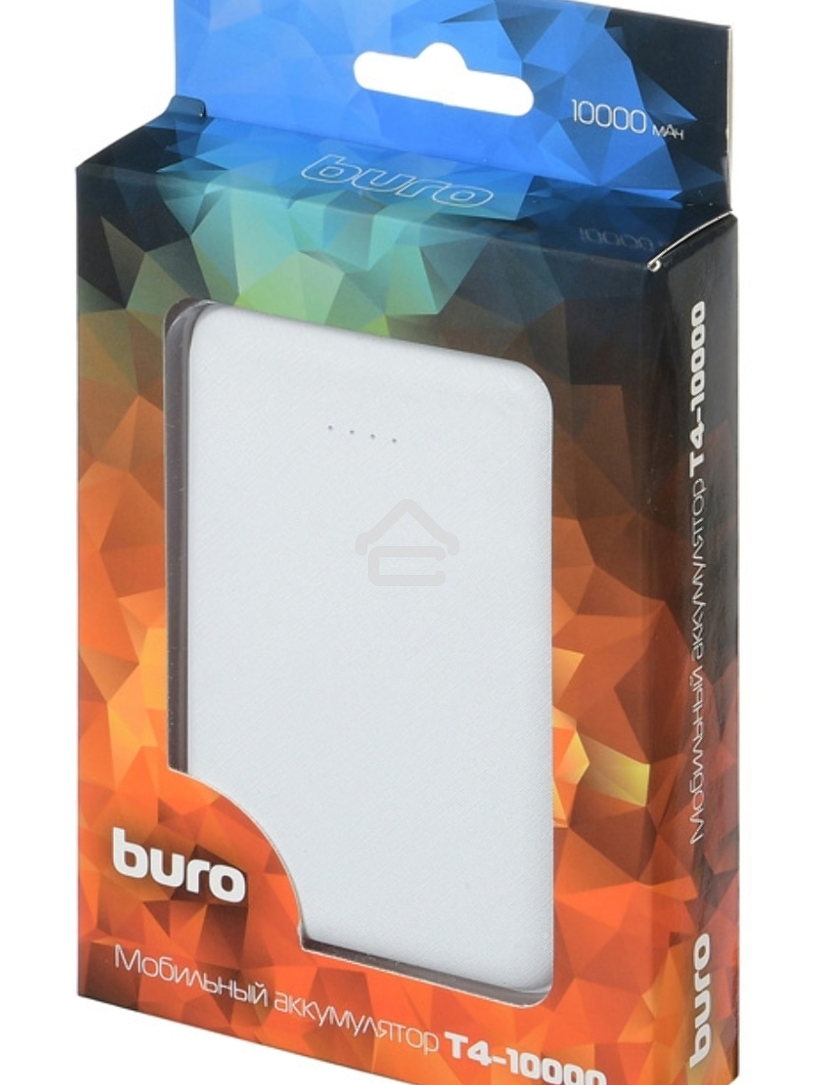Мобильный аккумулятор Buro T4-10000 Li-Pol 10000mAh 2A+1A белый 2xUSB