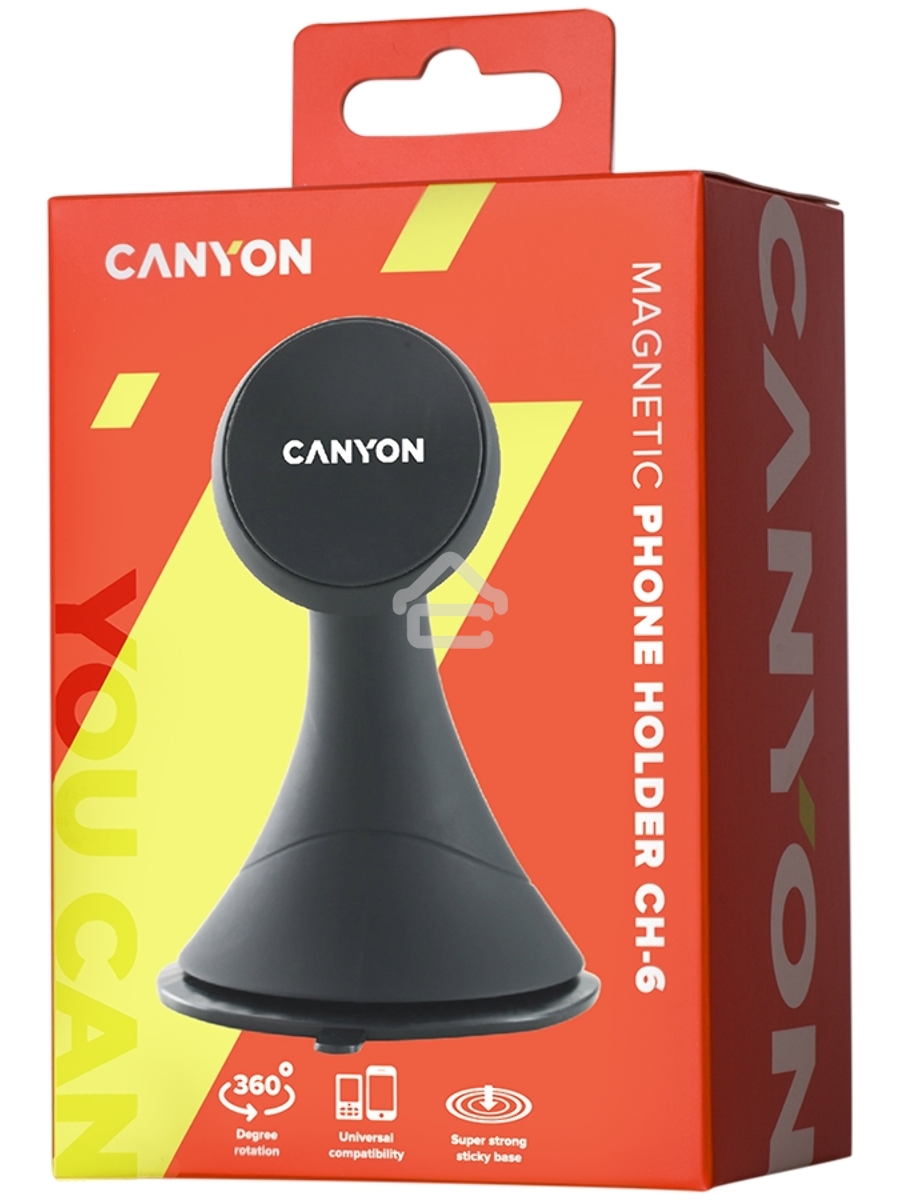 Автодержатель для смартфона на панели приборов и ветровом стекле Canyon Car Holder for Smartphones,magnetic suction function ,with 2 plates(rectangle/circle), black ,97*67.5*107mm 0.068kg