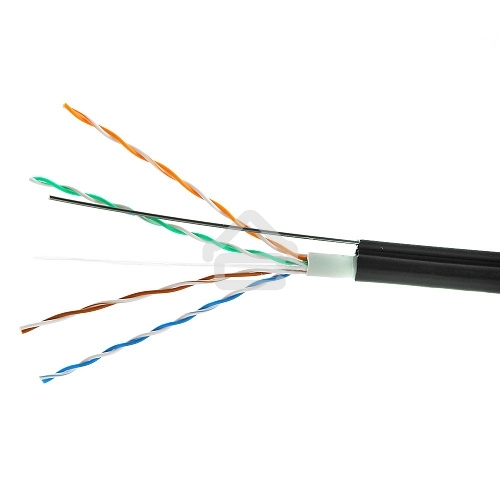 Кабель Cablexpert, UTP5e, 4 пары, 0.51 мм, медь, однож., 305 м, для внешней прокладки с тросом, Fluke Test, черный