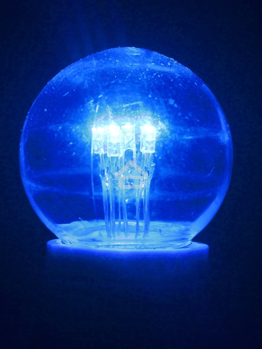 Лампа шар e27 6 LED Ø45мм - синяя, прозрачная колба, эффект лампы накаливания