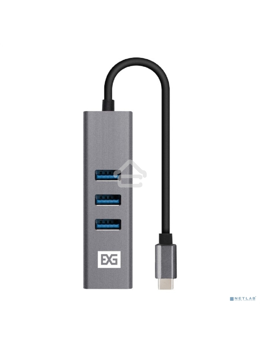Хаб USB (концентратор) ExeGate DUB-4TC (кабель-адаптер USB Type C --> 4xUSB3.0, Plug&Play, серебристый)