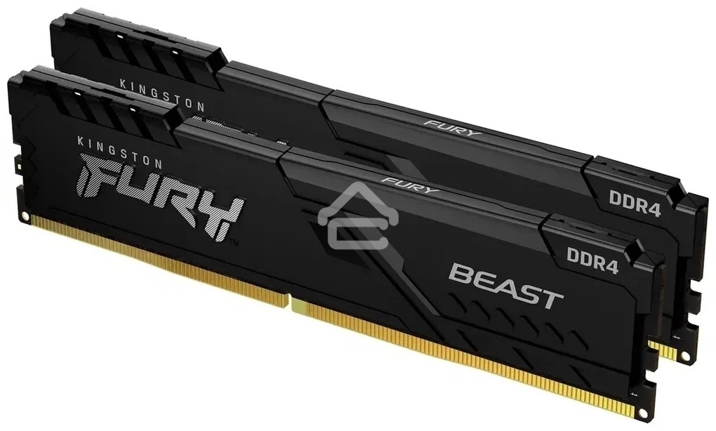 Оперативная память Kingston Fury Beast, DDR4, 16GB (2x8GB), 3200MHz, CL16, DIMM, с радиатором, RGB, черный