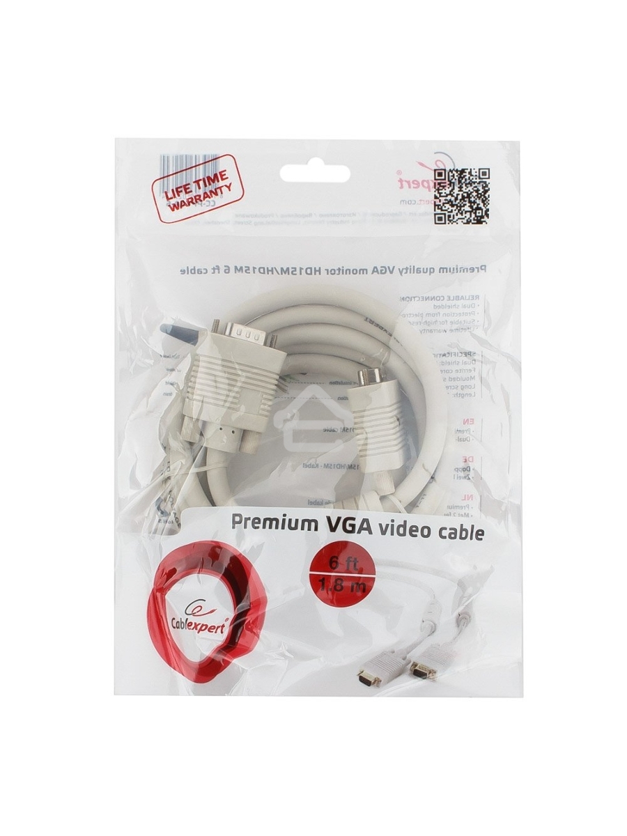 Кабель Gembird/Cablexpert CC-PPVGA-6, Кабель VGA Premium ,15M/15M,1.8м, тройной экран, феррит.кольца, пакет