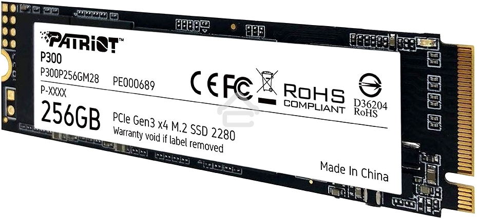 Накопитель SSD Patriot P300, 256Gb, PCIe 3.0 x4, M.2 2280, NVMe, R/W 1700/1100