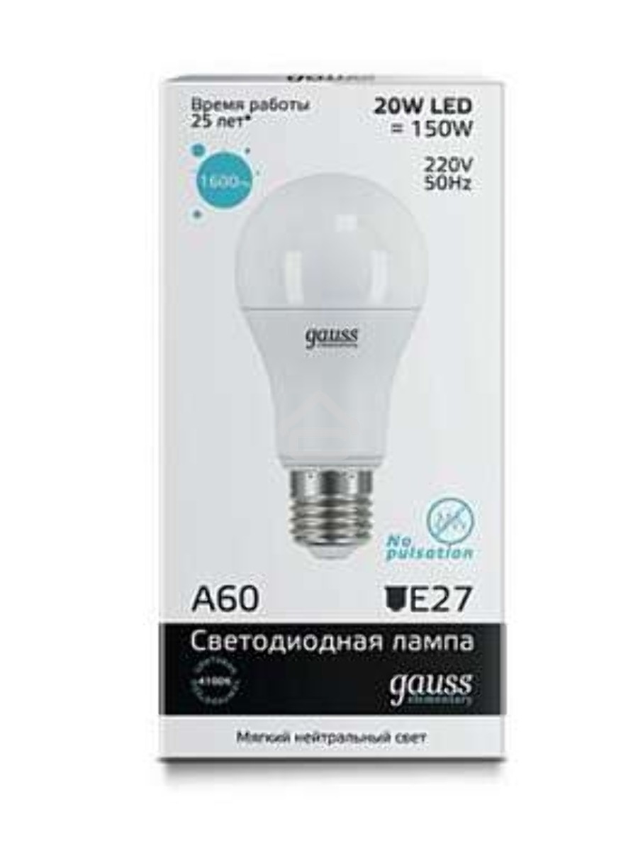 Лампа GAUSS LED Elementary Арт. 23229A60 20W E27 4100K 1/10/40 груша