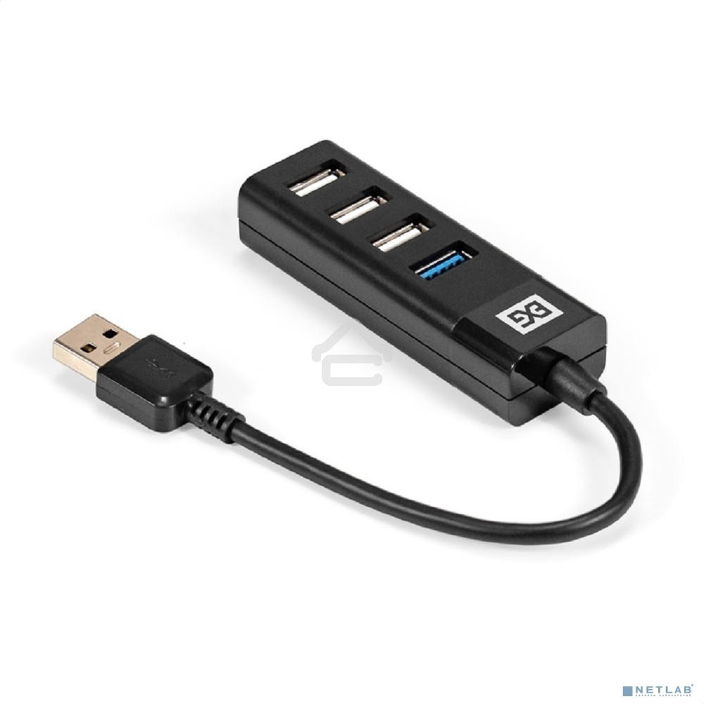 Хаб USB (концентратор) 4-в-1 ExeGate DUB-3213 (кабель-адаптер USB2.0 --> 3xUSB2.0, 1xUSB3.0, Plug&Play, черный)