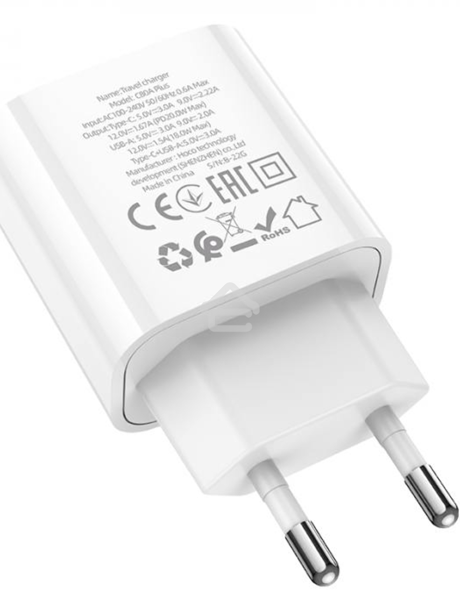 Зарядное устройство HOCO C80A Plus Rapido PD20W+QC3.0, 1xType-C, 1xUSB, белый