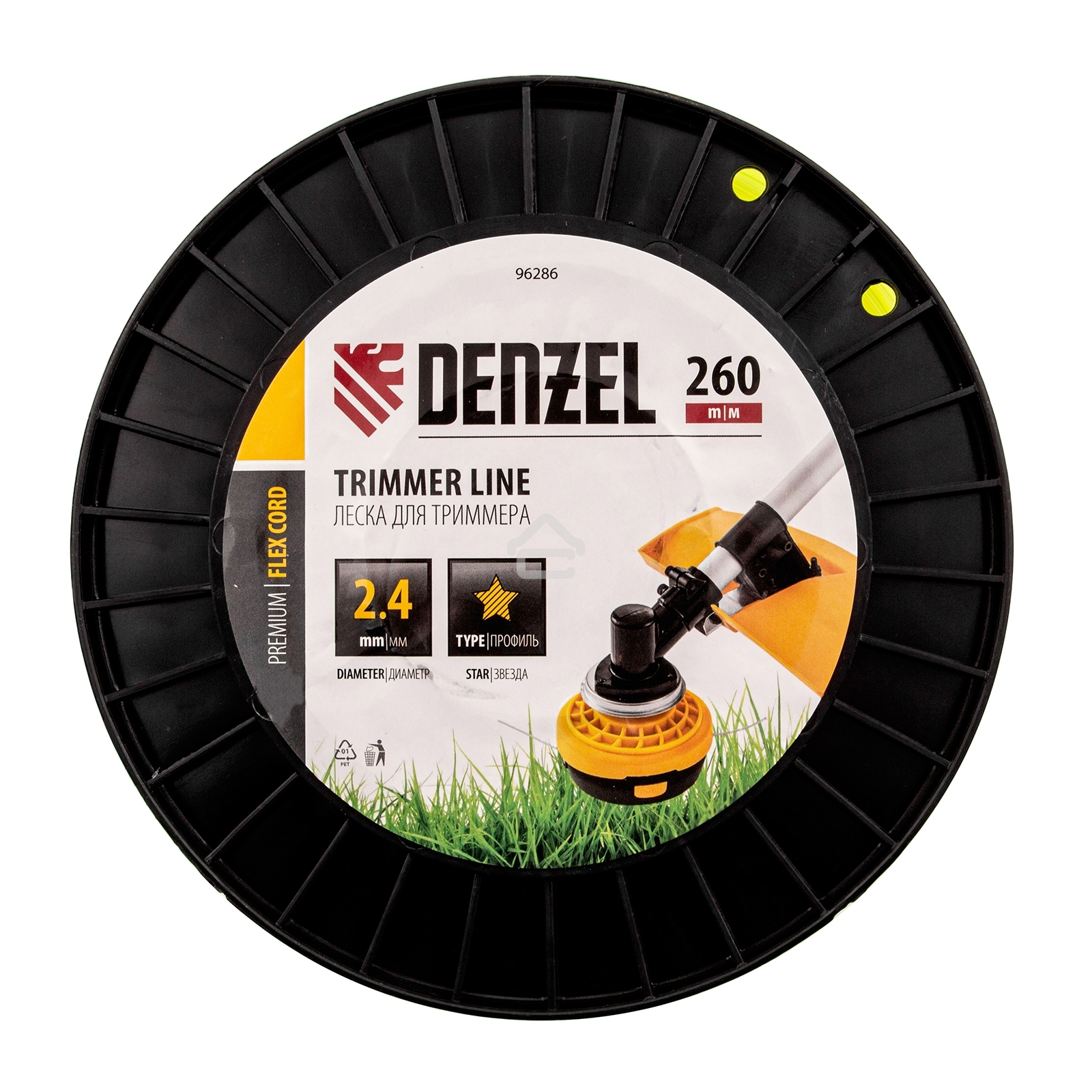 Леска для триммера Denzel звезда, 2,4мм х 260м, на DIN катушке FLEX CORD