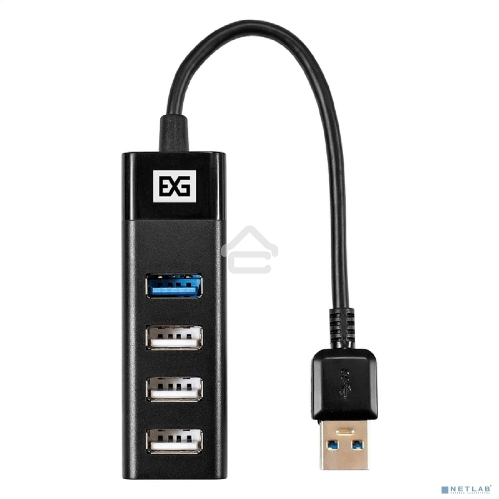 Хаб USB (концентратор) 4-в-1 ExeGate DUB-3213 (кабель-адаптер USB2.0 --> 3xUSB2.0, 1xUSB3.0, Plug&Play, черный)