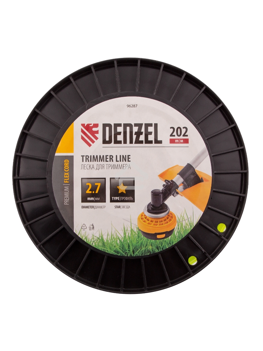 Леска для триммера звезда, 2,7мм х 202м, на DIN катушке FLEX CORD Denzel