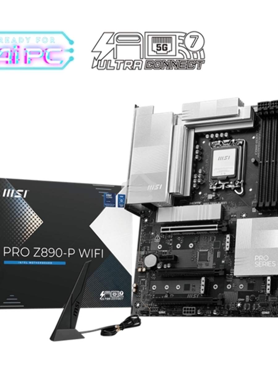Материнская плата MSI PRO Z890-P WIFI, LGA 1851, Intel Z890, 4xDDR5, 4xSATA, 4xM.2, 1xPCIe 5.0 x16, 2xPCIe 4.0 x4, 1xPCIe 3.0 x1, 1xHDMI, 1xDP, 1xUSB-C Thunderbolt 4, 1xUSB-C 3.2 Gen 2, 1x 5Gb LAN, 2xUSB-A 3.2 Gen 1, 1xUSB-A 3.2 Gen 2, 4xUSB-A 2.0, 3x3.5 