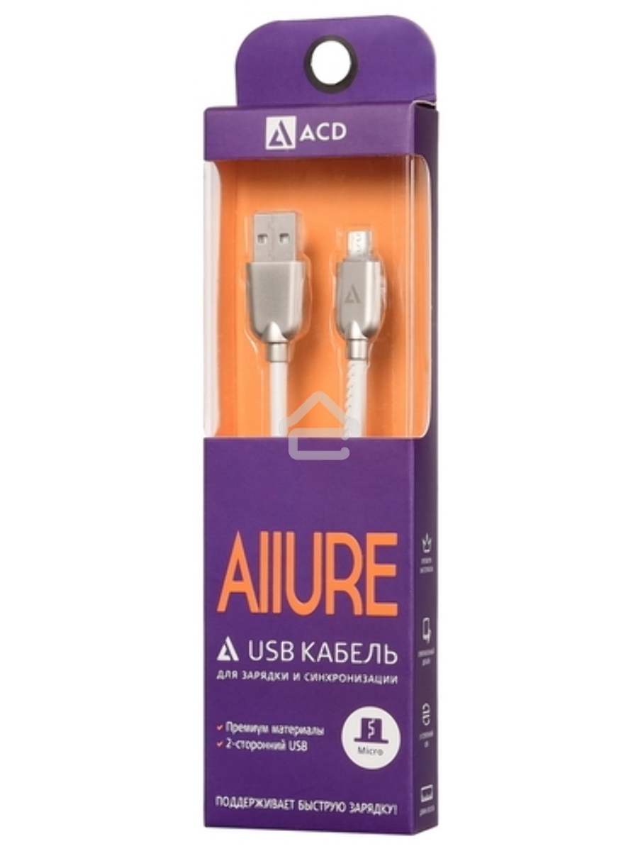Кабель USB ACD-Allure MicroUSB ~ USB-A Кожа, 1м, белый (ACD-U926-M1W)