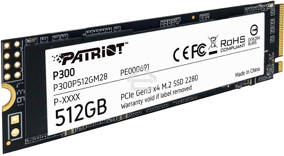 Накопитель SSD Patriot P300, 512Gb, PCIe 3.0 x4, M.2 2280, NVMe, R/W 1700/1200