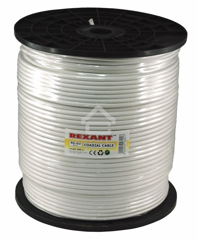 Кабель коаксиальный Rexant RG-6U, 75 Ом, CCS/Al/Al, 64%, 305 м, белый
