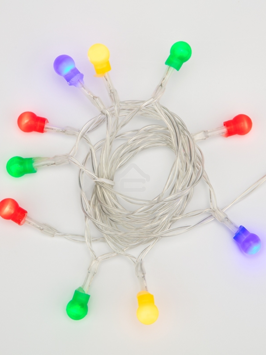 Гирлянда светодиодная «Шарики» 1.5 м, 10 LED, прозрачный ПВХ, цвет свечения мультиколор, 2 х АА (батарейки не в комплекте) NEON-NIGHT