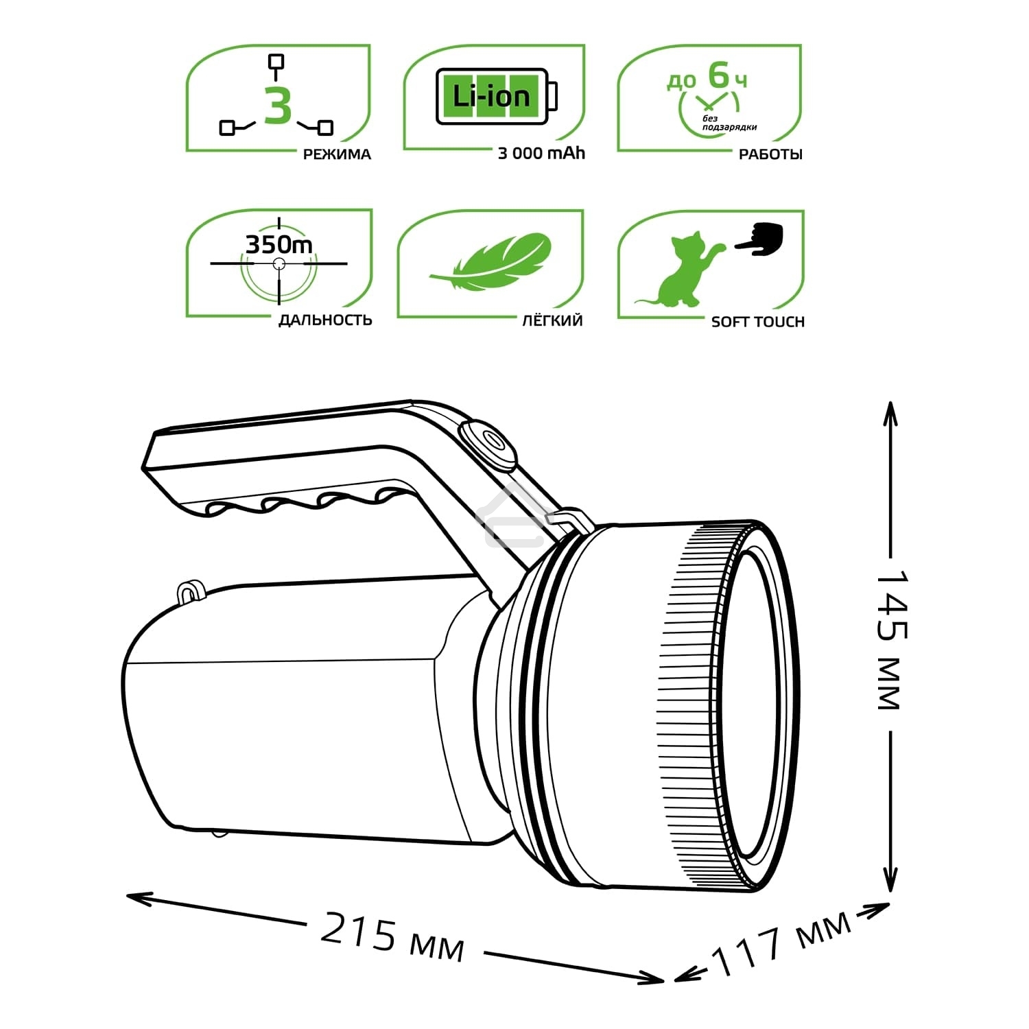 Фонарь прожекторный модель GFL601 7W 200lm Li-ion 3000mAh LED 1/10/30