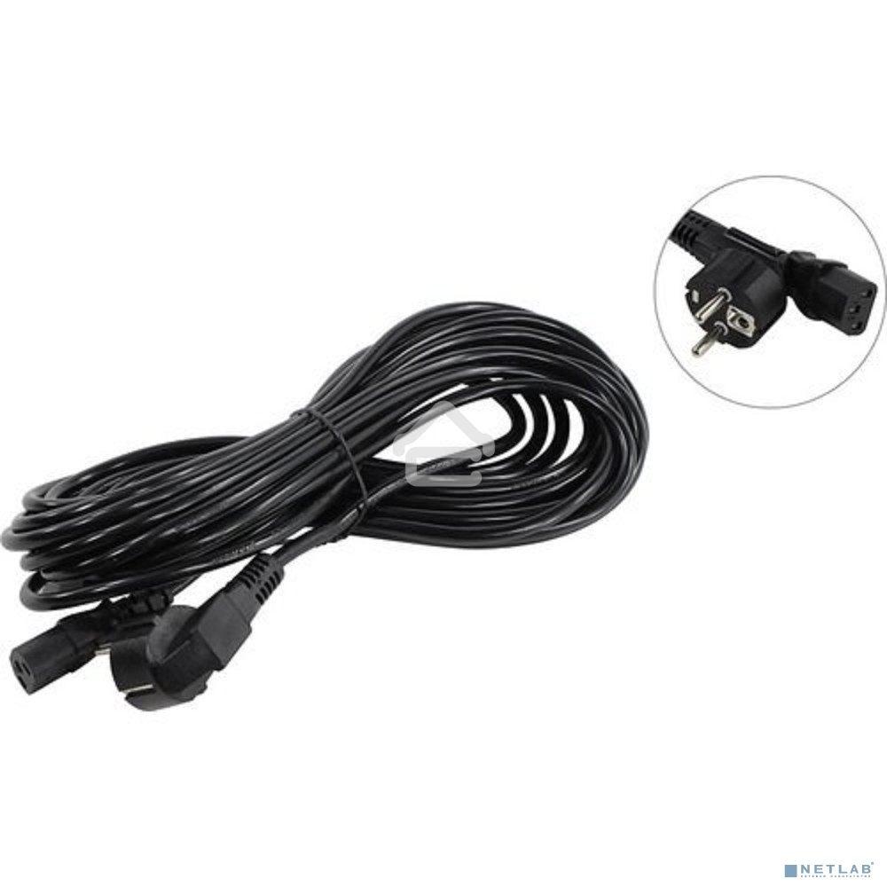 Кабель питания ExeGate Power PC-10P (Евровилка угловая Schuko->С13) VDE-250V-3*1.0-CU, 10A, 10м