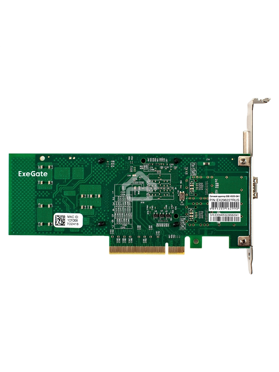 Сетевой адаптер ExeGate EXE-X520-DA1 (PCI-E x8 v3.0, порты 1xSFP+ 10Gb/s (10/5/2.5/1Gb/s, 100Mb/s), Server NIC Intel Chipset JL82599EN)