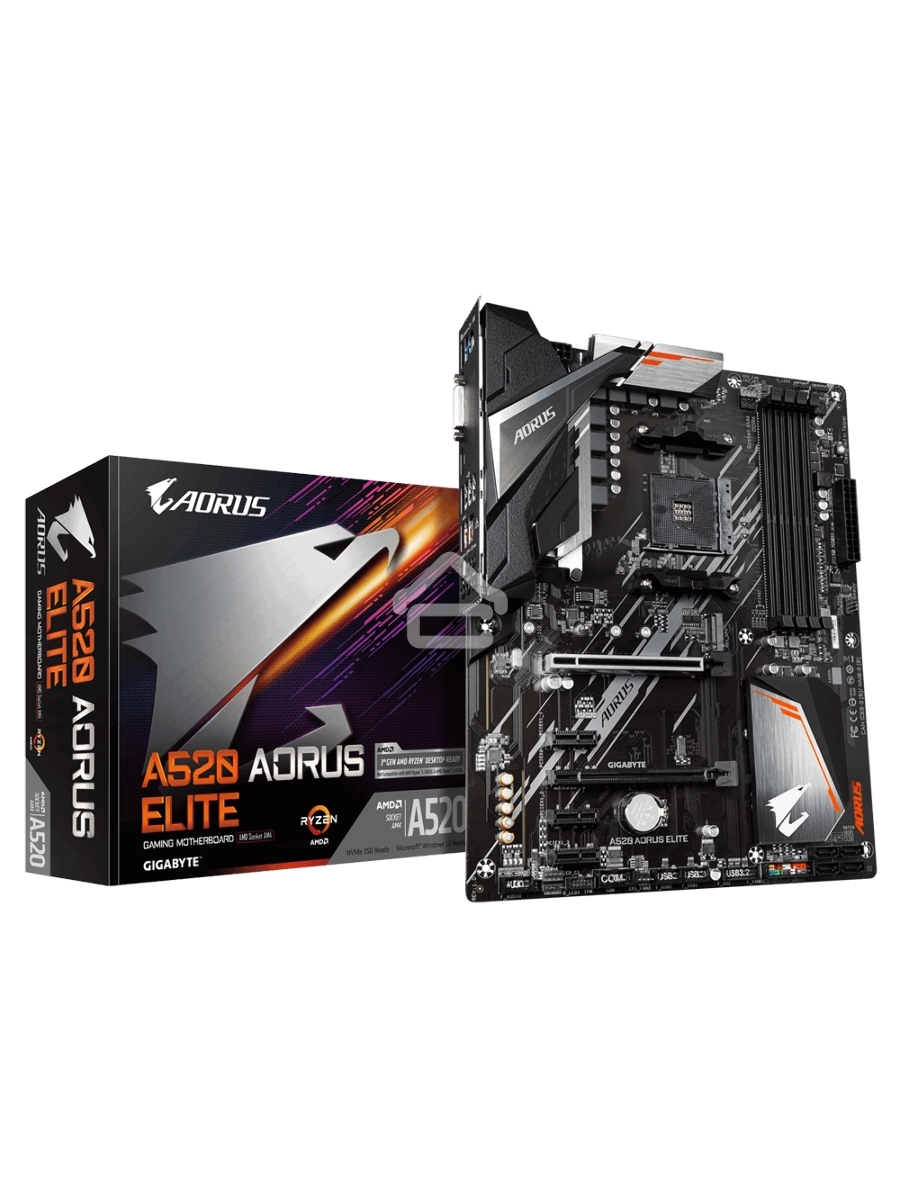Материнская плата Gigabyte A520 AORUS ELITE, AM4, AMD A520, 4xDDR4, 4xSATA, 1xM.2, 1xPCI-E 3.0 x16, 1xHDMI, 1xDVI-D, 1x 1Gb LAN, 2xUSB 2.0, 4xUSB 3.2 Gen 1, 3x3.5 мм, 7.1, Micro-ATX
