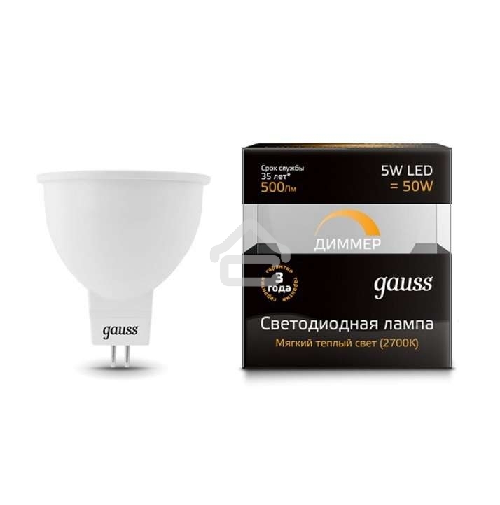 Лампа светодиодная GAUSS LED MR16 GU5.3-dim 5W 2700K диммируемая