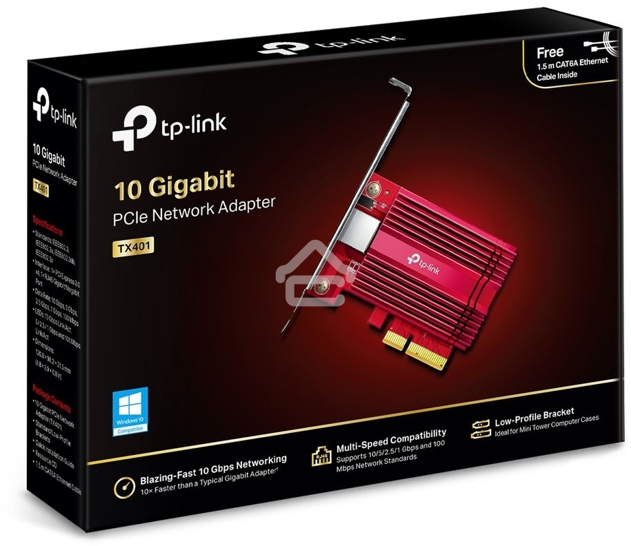 Сетевой адаптер 10 Gigabit PCI-E network adapter, 1 PCI Express 3.0 X4 interface, 1 100/1000/10000Mbps Ethernet port, come with Low-Profile and Full-Height Brackets