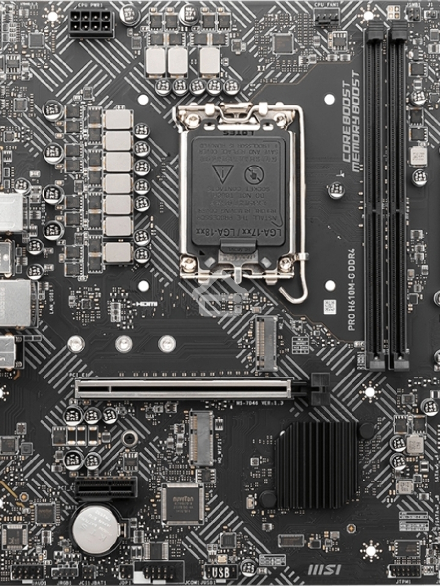 Материнская плата MSI PRO H610M-G, LGA 1700, Intel H610, 2xDDR5, 4xSATA, 1xM.2, 1xPCIe 4.0 x16, 1xPCIe 3.0 x1, 1xHDMI, 1xDP, 1xVGA, 1xRJ45 1Gb, 2xUSB-A 3.2 Gen 1, 4xUSB-A 2.0, 3x3.5мм, 7.1, mATX