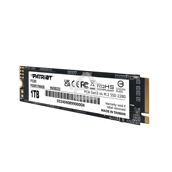 Накопитель SSD Patriot P320, 1Tb, PCIe 3.0 x4, M.2 2280, NVMe, R/W 3000/2200