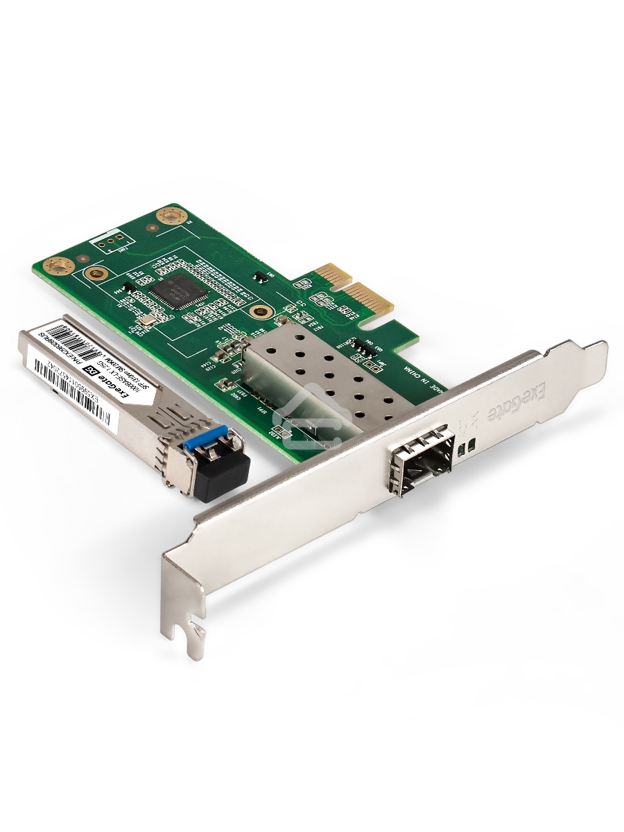 Комплект: Сетевой адаптер SFP ExeGate EXE-i210-F1 + Трансивер Single-Mode до 20км EXT-1G-SM1310-LC2-20KM (EX296228RUS: PCI-E x1 v2.0, порты 1x SFP (10/100/1000Mb/s), Gigabit Server NIC Intel Chipset I210-F1 + EX298328RUS: Tx:1310/Rx:1310 нм, до 20 км, раз