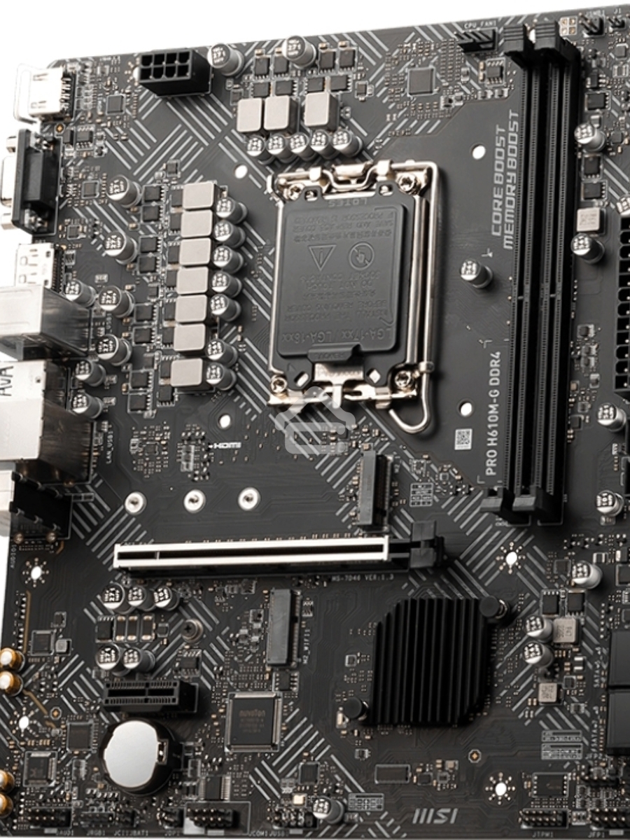 Материнская плата MSI PRO H610M-G, LGA 1700, Intel H610, 2xDDR5, 4xSATA, 1xM.2, 1xPCIe 4.0 x16, 1xPCIe 3.0 x1, 1xHDMI, 1xDP, 1xVGA, 1xRJ45 1Gb, 2xUSB-A 3.2 Gen 1, 4xUSB-A 2.0, 3x3.5мм, 7.1, mATX