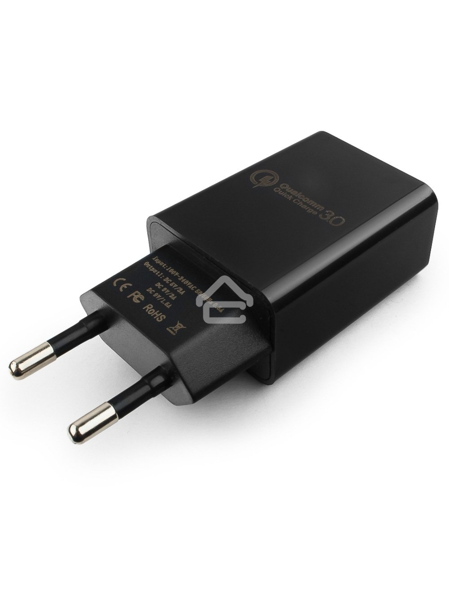 Адаптер питания Cablexpert MP3A-PC-17, QC 3.0, 100/220V - 1 USB порт 5/9/12V, черный